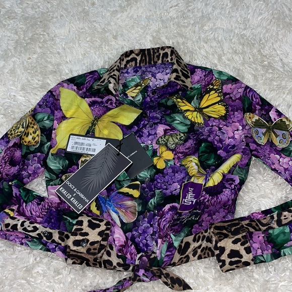 Dolce & Gabbana x Khaled Short poplin shirt butterfly print knot detail - Picture 14 of 15